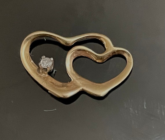 14k two heart pendant charm slide with tiny diamo… - image 1