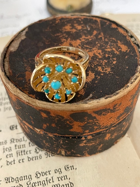 Vintage 14k turquoise beads floral cocktail yg rin