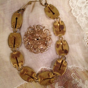 Victorian revival handpainted floral design bracelet and brooch. circa 1950's image 4