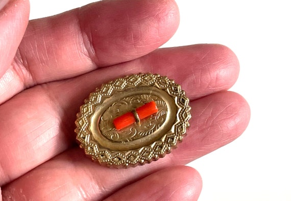 Antique Victorian mourning brooch with salmon cor… - image 2