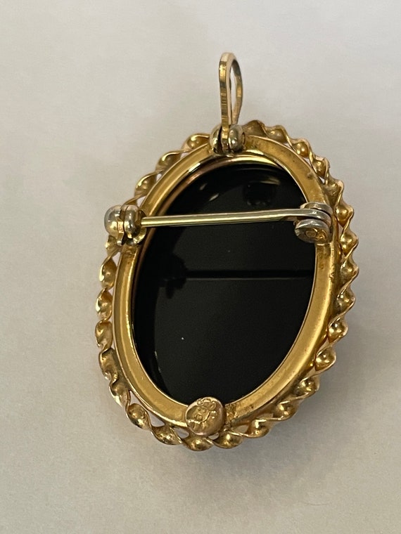 Vintage brooch pendant in goldfilled black onyx a… - image 5