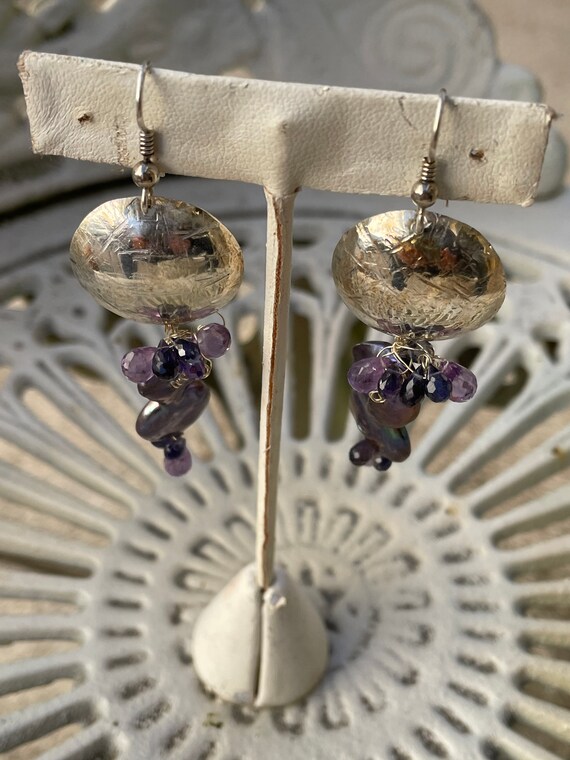 Vintage artisan Baroque colored pearl drop earrin… - image 2