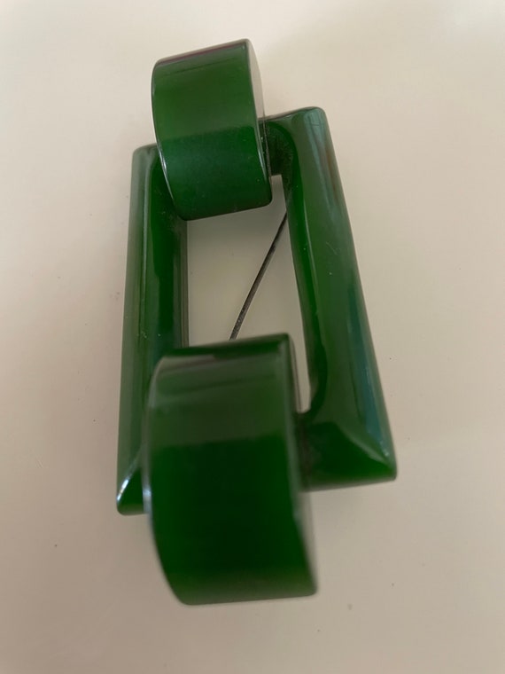 Vintage geometric large green bakelite unisex bro… - image 1