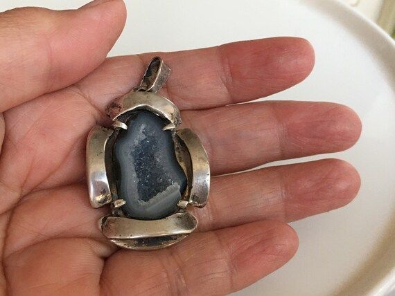 Vintage natural agate Sliced crystal Quartz penda… - image 3