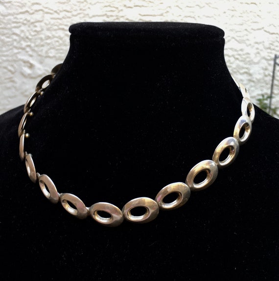 Mexican 925 circular solid silver chain link neck… - image 1