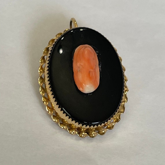 Vintage brooch pendant in goldfilled black onyx a… - image 1