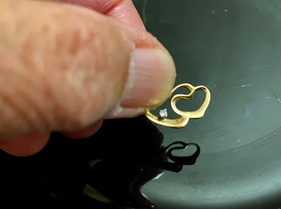 14k two heart pendant charm slide with tiny diamo… - image 4