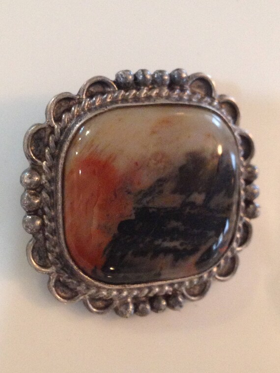 vintage pink scenic petrified wood agate square p… - image 2