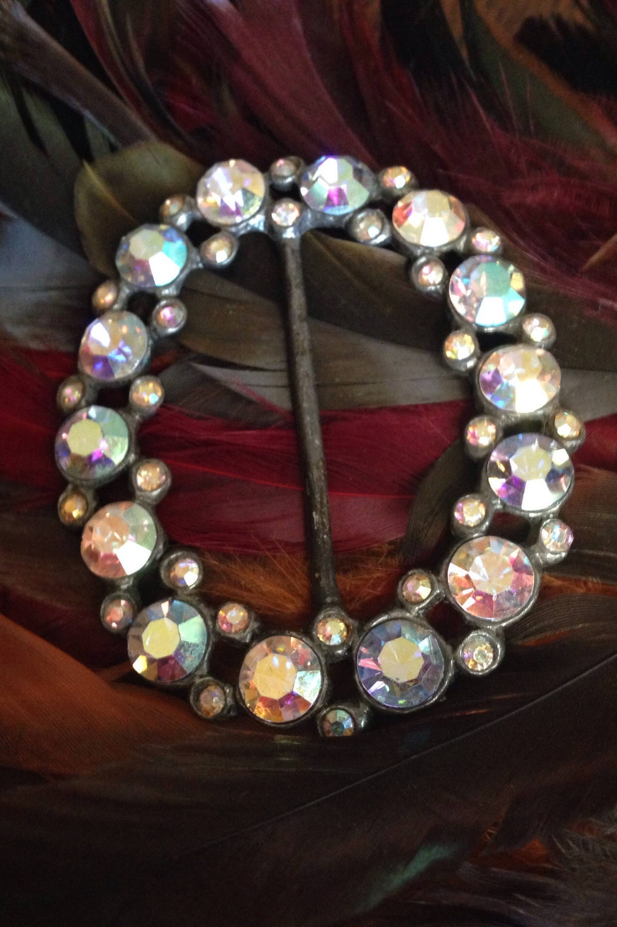 Vintage Cochini Aurora Borealis Rhinestone Floral Leaf Belt Buckle Mid Century VTG Aurora Borealis 1.5 main image 2