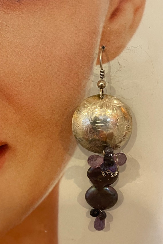 Vintage artisan Baroque colored pearl drop earrin… - image 6