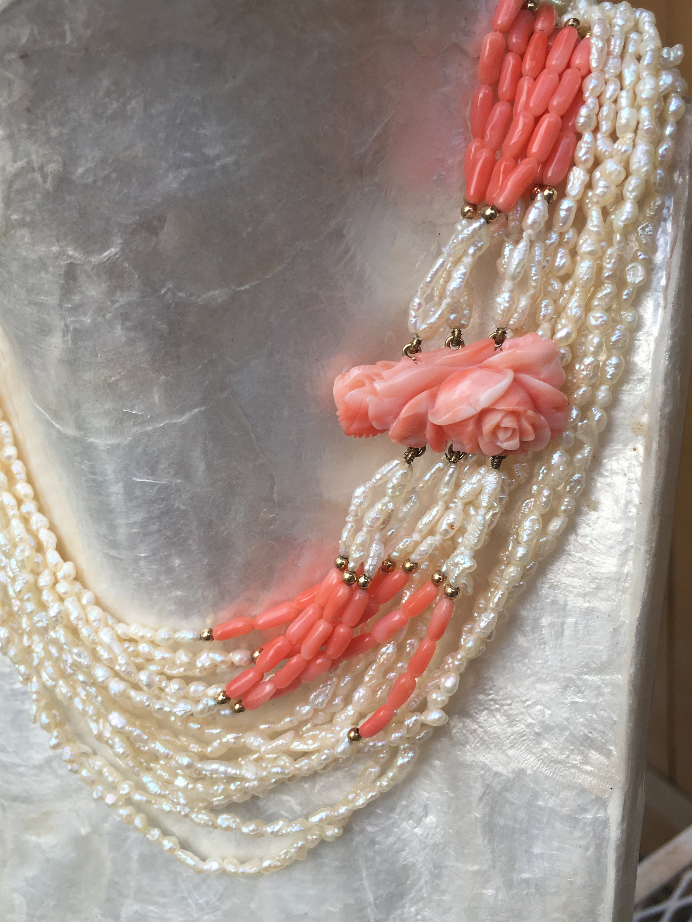 Carved Coral Multi-Strand Necklace