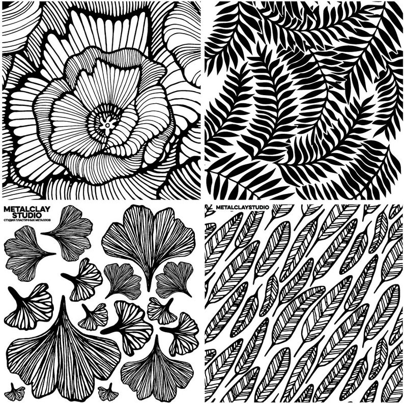 Author/'s Texture Texture Matt Metalclay Textured Flat Mold 04 - ASSORTED 4in1 Metal clay Stamp Rubber texture