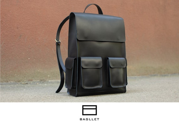 rectangular leather backpack
