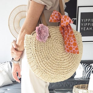 Runde Korbtasche,Basttasche , Strohtasche,  Ibizatasche ,Korbtasche ,Strandtasche ,runde Tasche, Markttasche, französischer Korb, t