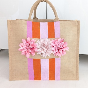 bunte  Tasche ,Große Jutetasche,  Tasche für den Sommer, Tasche mit Blumen,   Strandtasche , Einkaufstasche, Urlaubstasche,