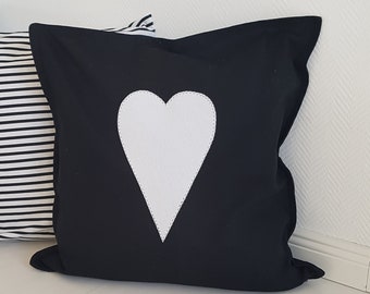 Black cushion cover, cushion cover with heart, cushion cover 50 x 50 cm