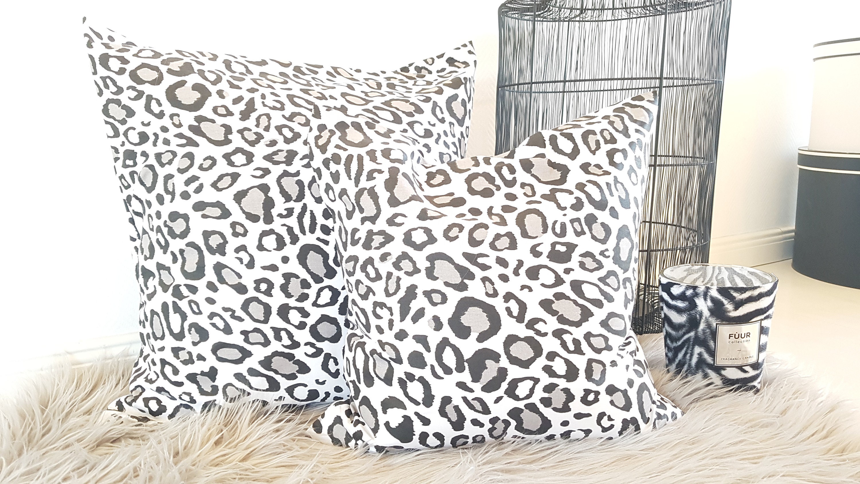 Cushion cover black white leopard print animalprint pillow | Etsy