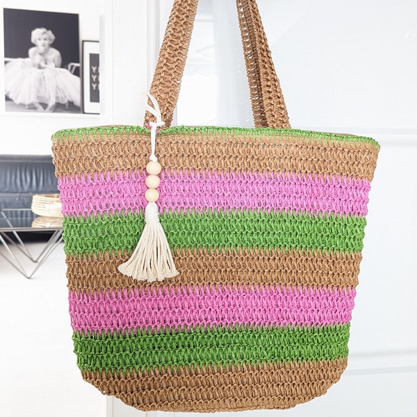 Große Strohtasche,Basttasche, große Strandtasche ,Sommertasche, Markttasche, französischer Korb, bunte Sommertasche