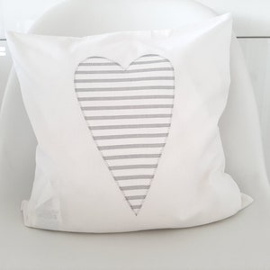 White cushion cover with heart, white cushion cover, 40 x 40 cm cushion cover, striped heart image 1