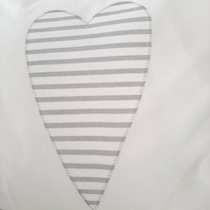 White cushion cover with heart, white cushion cover, 40 x 40 cm cushion cover, striped heart image 2