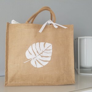 Große Jutetasche,  Jute ,  Strandtasche ,  Marktkorb,Einkaufstasche, Urlaubstasche, Monsterablatt