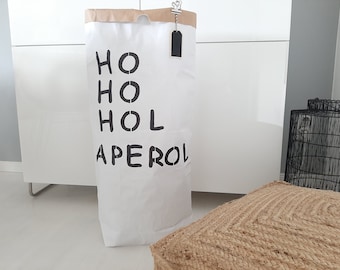 HO HO HO,  weißer Papiersack, Hol  Aperol,  großer Papiersack, Paperbag, große Papiertüte, Papiersack  mit Spruch