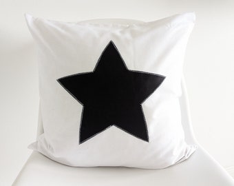 white cushion cover, cushion cover with star, cushion cover black star, 50 x 50 cm, stars, cushion cover Christmas