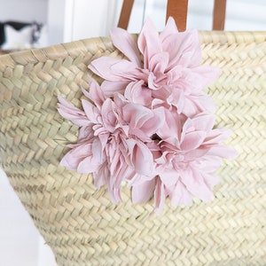 Ibizatasche , Korbtasche, Strandtasche , Markttasche, französischer Korb , Korb Palmblatt, Tasche mit Blumen pink Bild 3