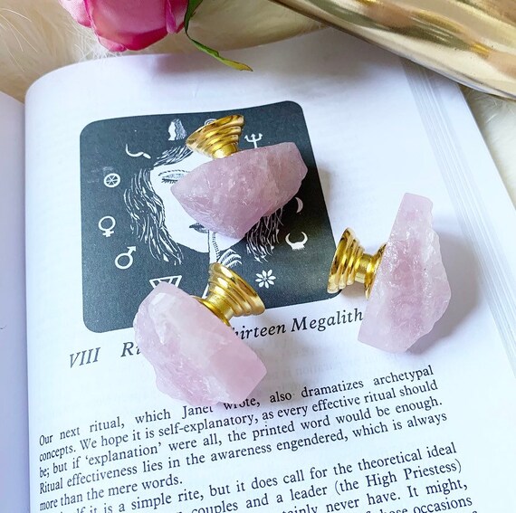 Rose Quartz Drawer Knobs Cupboard Door Handles Gemstone Pink Etsy