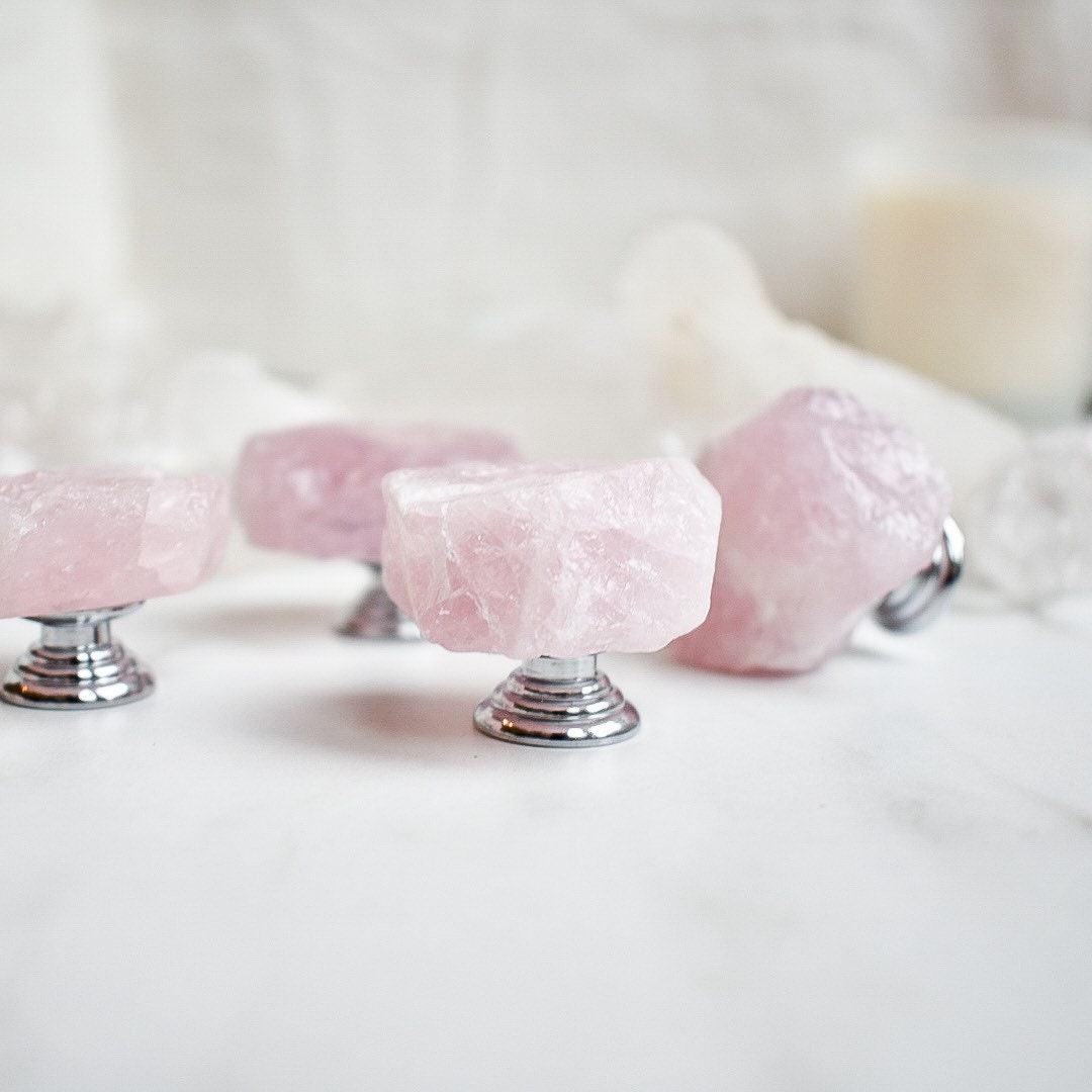 Rose Quartz Drawer Knobs Cupboard Door Handles gemstone pink Etsy
