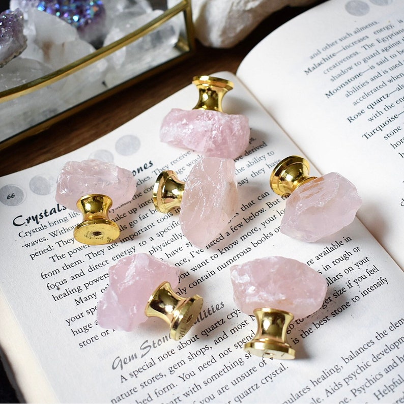 Rose Quarz Drawer Klopft Cupboard Door Handles Edelstein Rosa Kristall Haus Dekor Rosa Quarz Gold Basis Dresser Boho Stil Agate