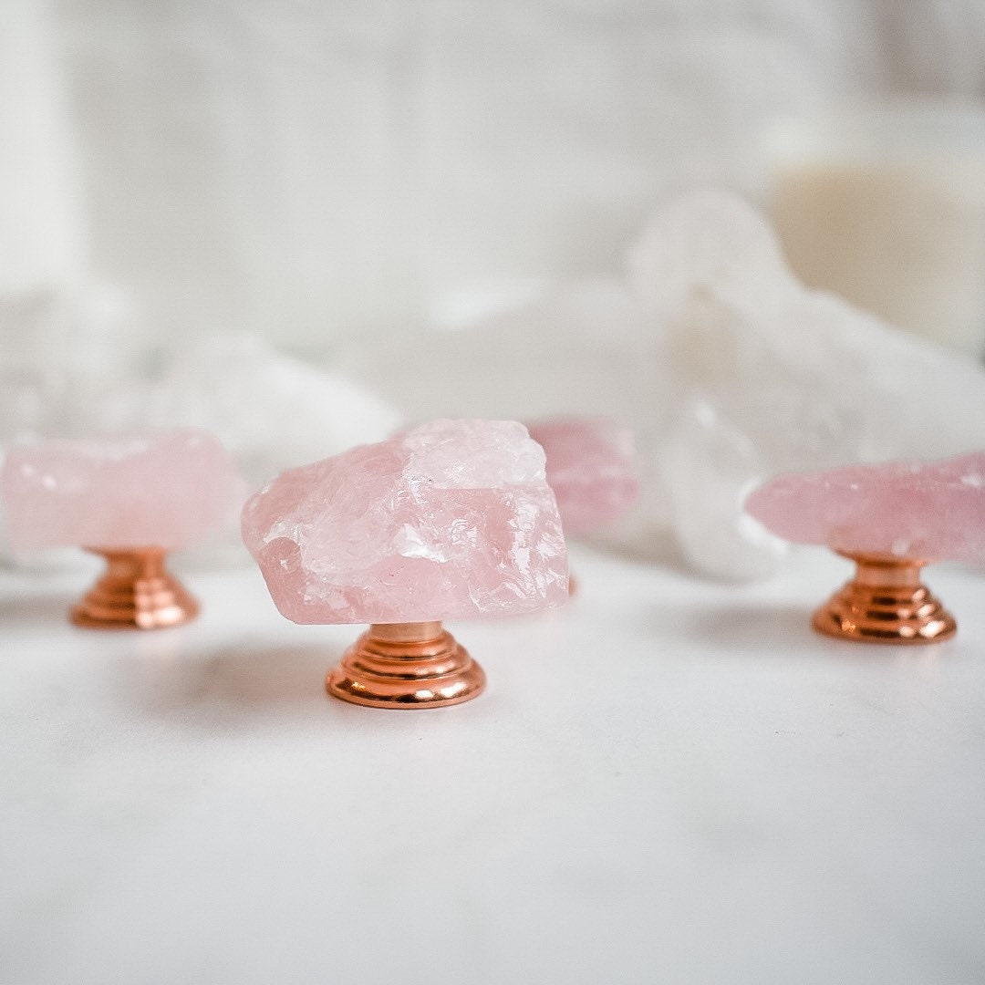 Rose Quartz Drawer Knobs Cupboard Door Handles gemstone pink Etsy