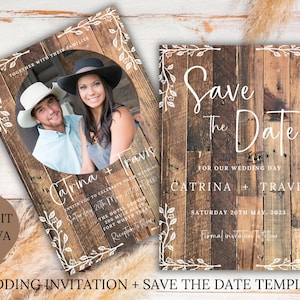 Barn Wedding invitation set Country Western wedding invitation templates Rustic Wedding invites Western wedding editable templates photo set