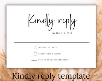 Hochzeitsantwortkarte Vorlage Hochzeitseinladung mit RSVP Karte Hochzeitsantwortvorlage kindly Antwort auf Hochzeitseinladung einfache RSVP Karte