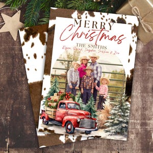 Western-Weihnachtsfotokarte Rustikale Cowboy-Feiertags-Grußkarte Personalisierte Familien-Weihnachtskarte mit ländlichem Charme-anpassbares Design