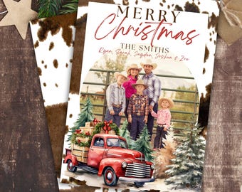 Western-Weihnachtsfotokarte Rustikale Cowboy-Feiertags-Grußkarte Personalisierte Familien-Weihnachtskarte mit ländlichem Charme-anpassbares Design