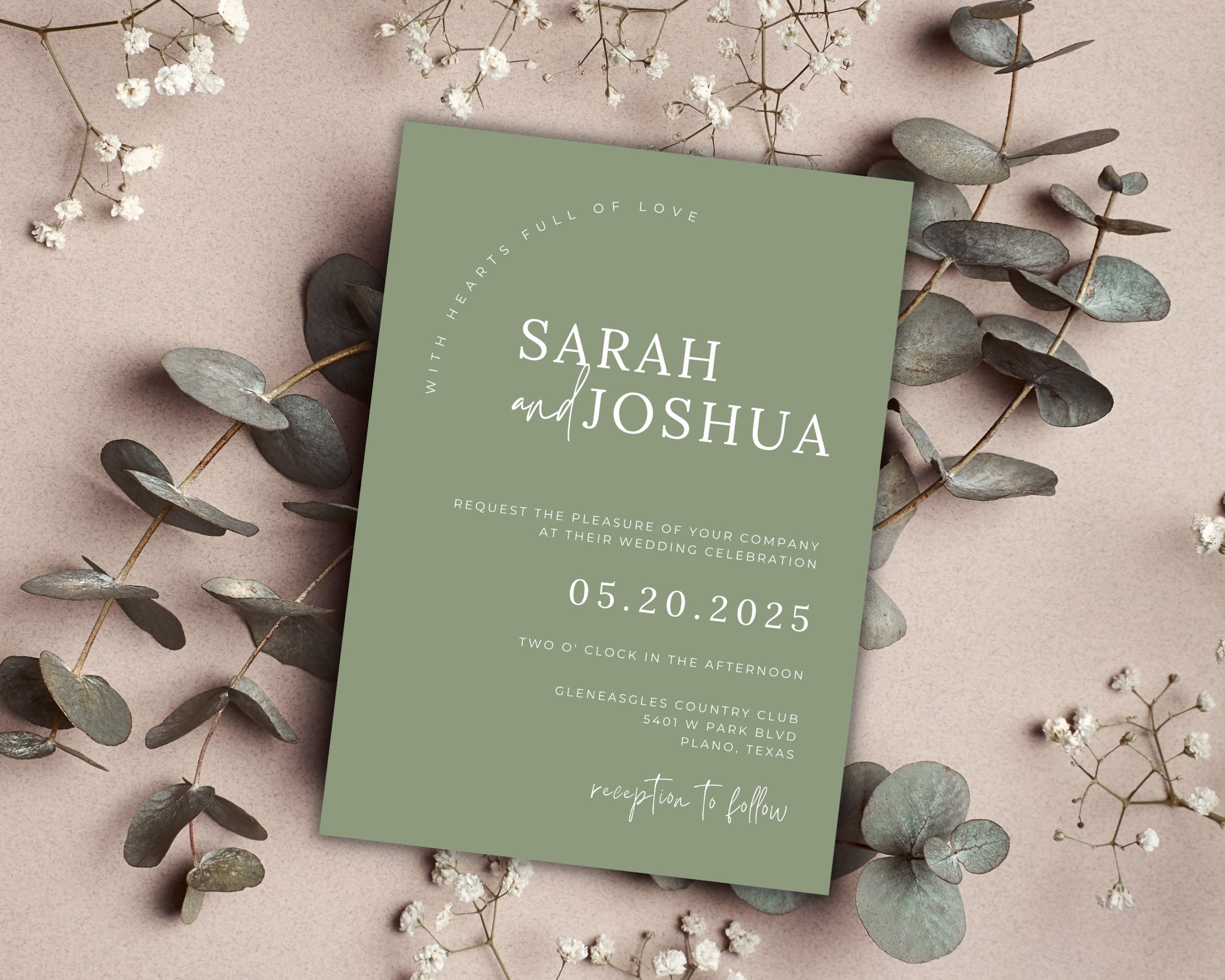 Sage Green Wedding Invitation Template Modern Wedding Stationery Sage ...