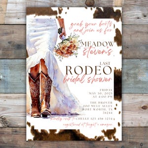 Letzte Rodeo Brautdusche Einladung Vorlage Western Cowgirl Bachelorette einladen Abschluss Rodeo Party bearbeitbare druckbare PDF Sofort-Download