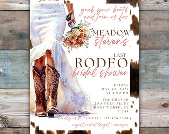 Invitación para despedida de soltera de rodeo, plantilla de invitación para despedida de soltera vaquera del oeste, fiesta de rodeo final, PDF imprimible editable, descarga instantánea