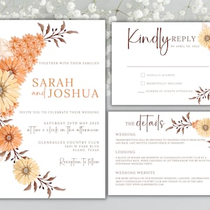 Modèle d&#39;invitation de mariage d&#39;automne comprend carte rsvp mariage d&#39;automne ensemble stationnaire détails de mariage carte fleurs d&#39;automne invitations mariage rustique