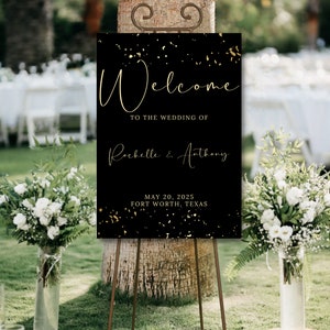 Wedding welcome sign black and gold wedding sign template modern wedding printable signs black wedding welcome sign yard signs wedding signs