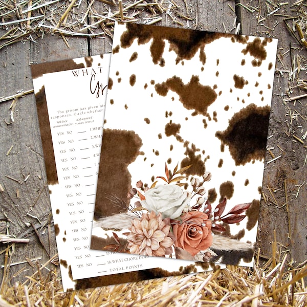 Western bridal shower games, cowhide print who knows the bride best, does the bride really know the groom, guess the brides age, bridal game