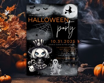 Halloween party invitation template Halloween party invite digital Halloween party invitation goth girl Halloween party invitation printable