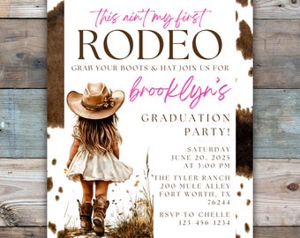 Plantilla de invitación para fiesta de graduación vaquera, invitación de graduación estilo western, invitación de graduación estilo rodeo, editable, invitación para fiesta de graduación campestre 2026