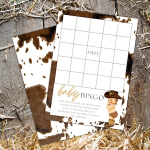 Un petit cowboy est sur le chemin modèle de jeu de bingo western baby shower jeu imprimable cowboy baby shower jeux de fête cowboy print baby shower