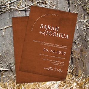 Rustic wedding invitation template western wedding printable invite editable fall wedding invitation template terracotta wedding invitation