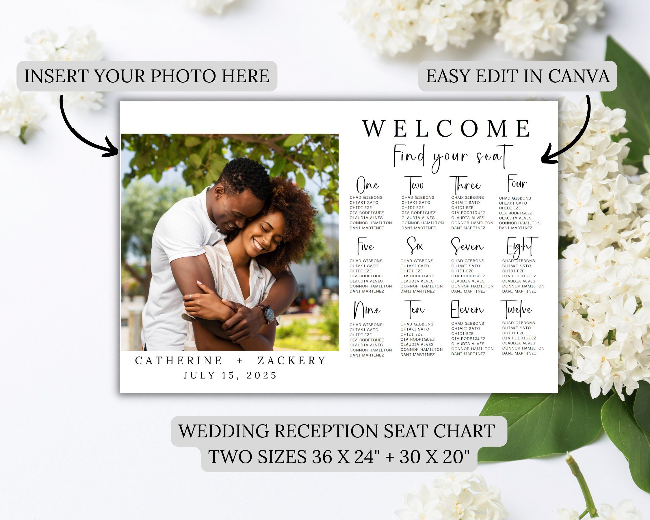 Seating Chart Assignment Includes Table Numbers Wedding Reception Decor
