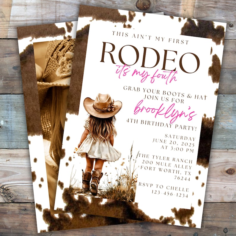 Cowgirl Birthday Party Invitation Fourth Rodeo Party Invite Kids ...