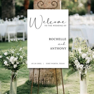 Minimalist wedding welcome signs template modern large poster elegant wedding sign template simple editable wedding welcome reception sign