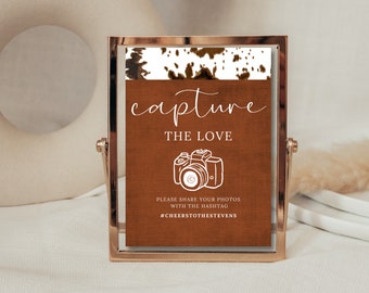 Wedding signs template capture the love hashtag photo sign rustic wedding decor western cowhide wedding reception signs 5x7 wedding signs